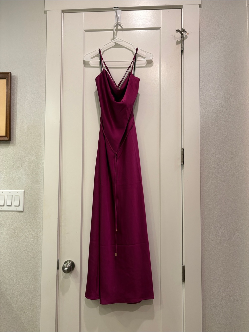 Magenta Cowl Neck Formal Maxi Dress with Adjustable Spaghetti Straps